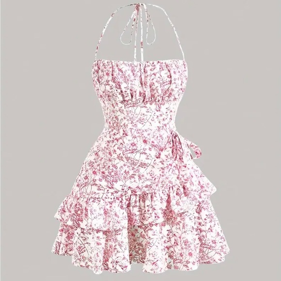 Dresses & Skirts - Floral Print Layered Ruffle Hem Halter Dress Sleeveless Dress Spring Summer NWOT
